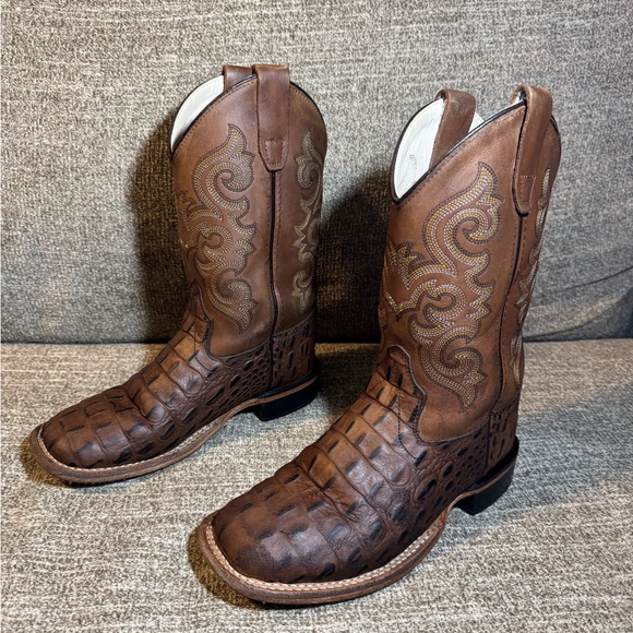 Old West Brown Crocodile Pattern Cowboy Boots BSC1830 kids Size 1.0D - Picture 2 of 10